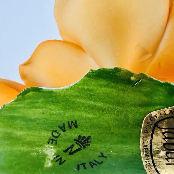 Capodimonte Italy Porcelain Orange Rose Flower Spray Sculpture w/ Label Fabar - Picture 12 of 16